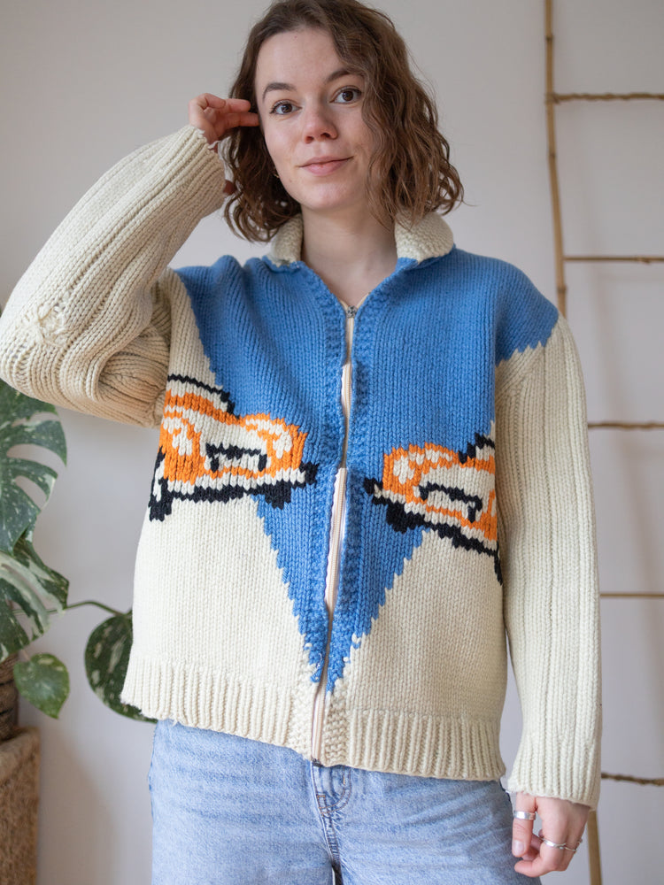 60s Cowichan Racing Car Cardigan - L