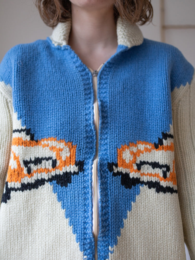 60s Cowichan Racing Car Cardigan - L