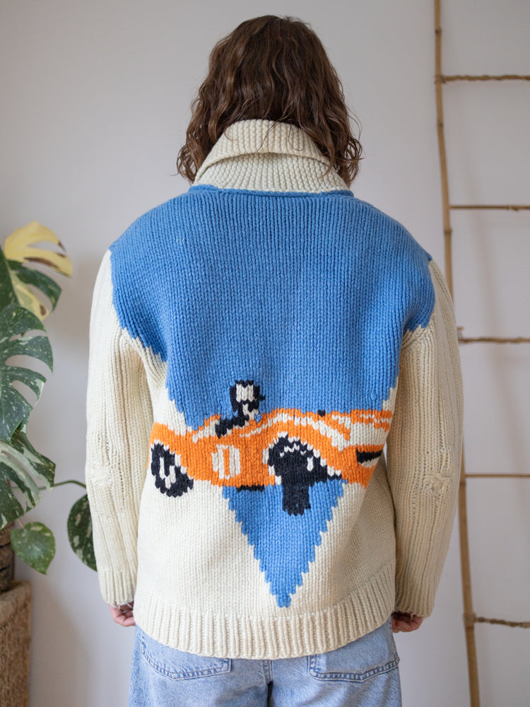 60s Cowichan Racing Car Cardigan - L