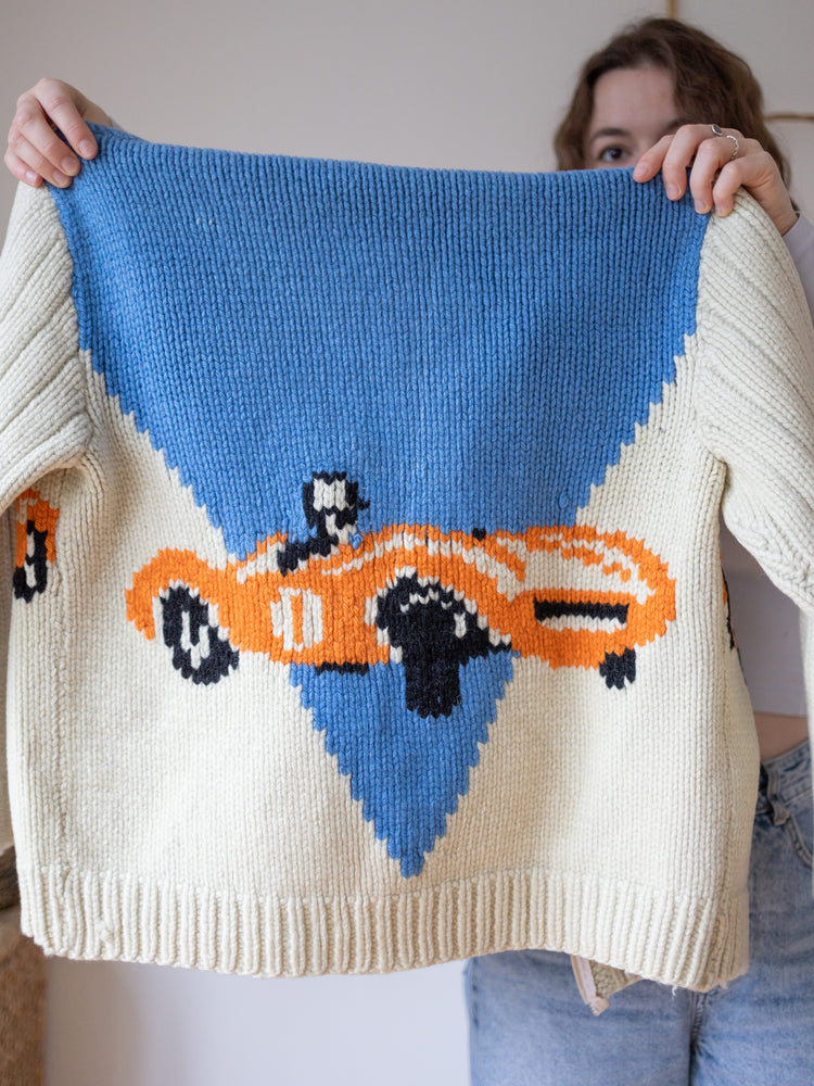 60s Cowichan Racing Car Cardigan - L