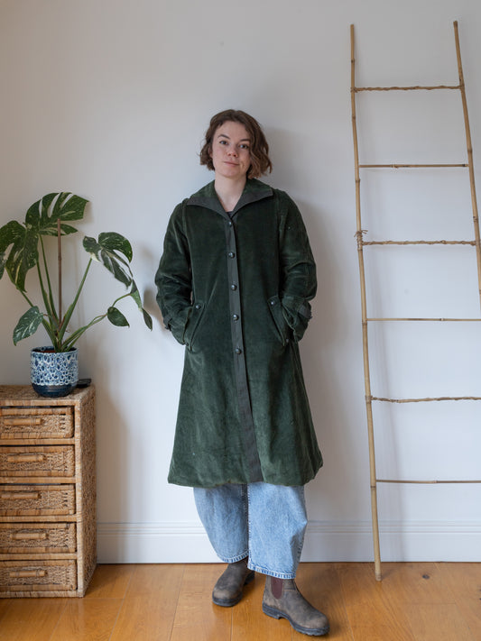 Forest Green Corduroy Trench Coat - M