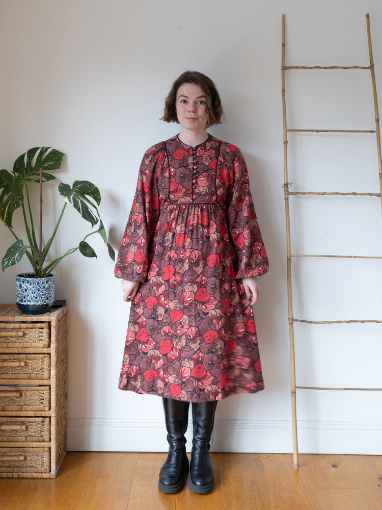 Autumnal Leaf Balloon Sleeve Dress - S
