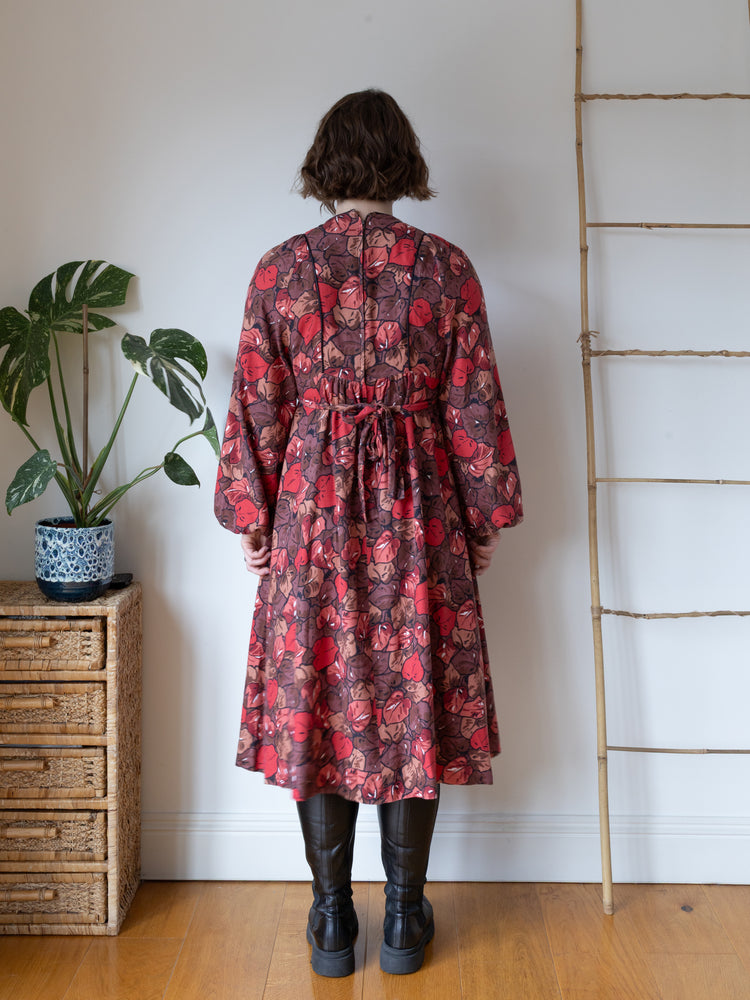 Autumnal Leaf Balloon Sleeve Dress - S