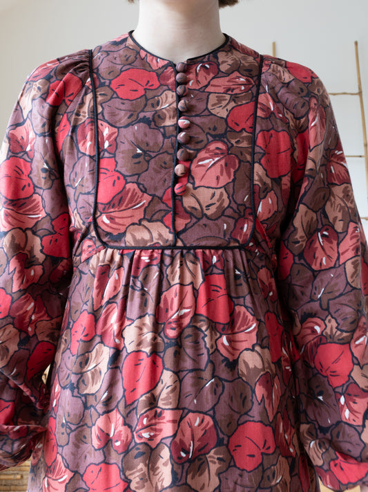 Autumnal Leaf Balloon Sleeve Dress - S