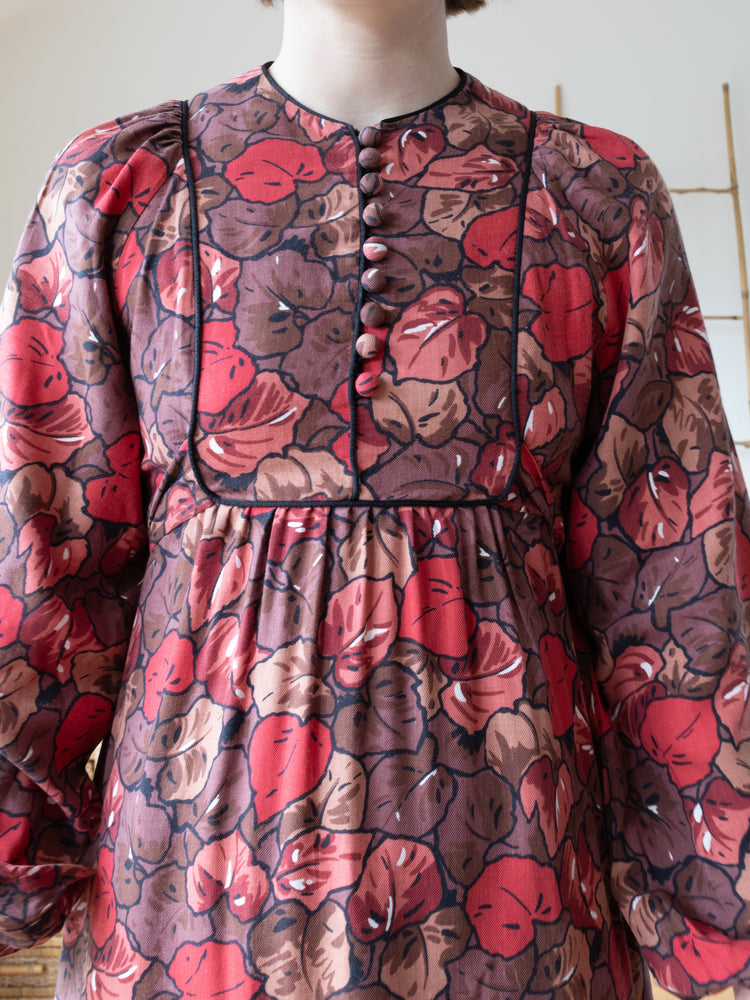 Autumnal Leaf Balloon Sleeve Dress - S