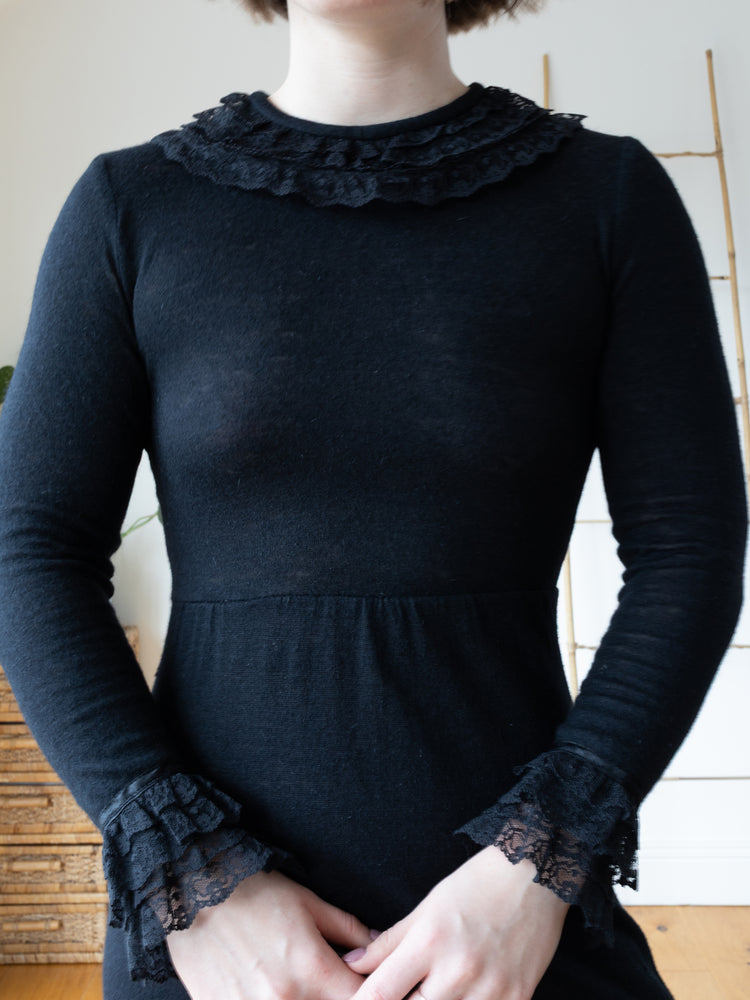 Black Knitted Midi Dress - S