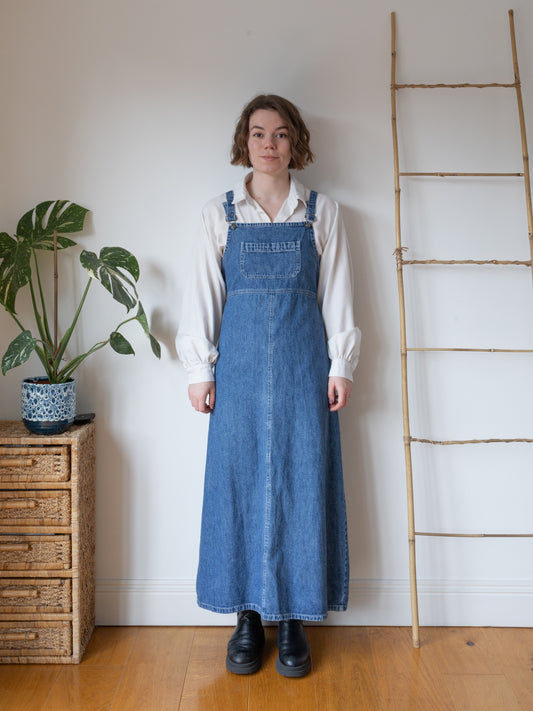 Denim Pinafore Maxi Dress - S
