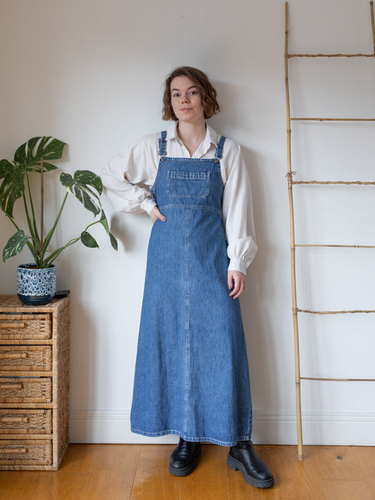Denim Pinafore Maxi Dress - S