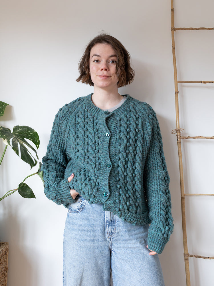 Green Cable Knit Cardigan - L