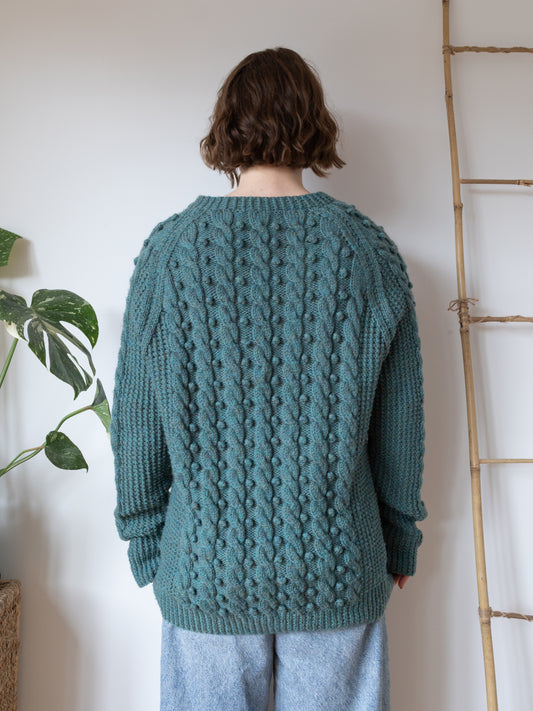 Green Cable Knit Cardigan - L