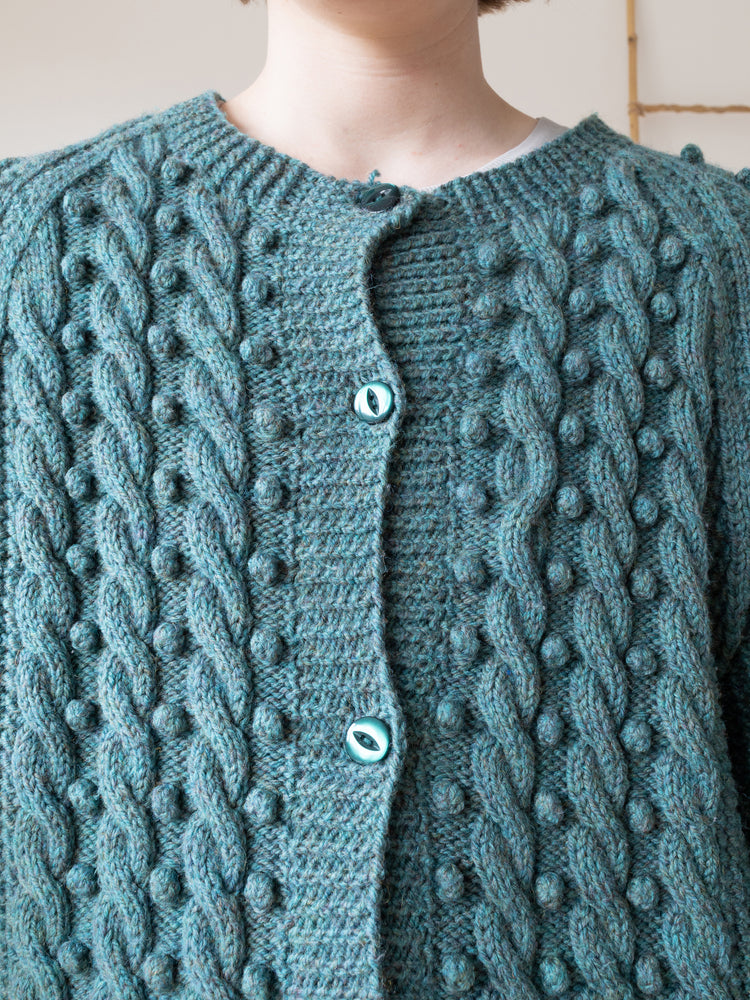 Green Cable Knit Cardigan - L