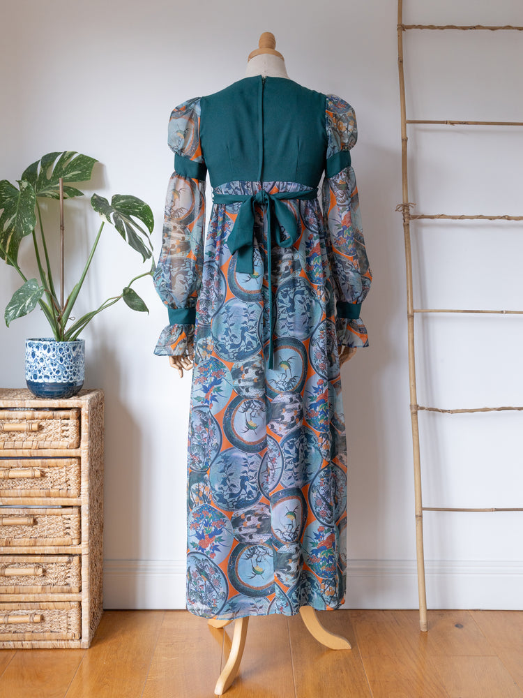 Bird Patterned Maxi Dress - XS