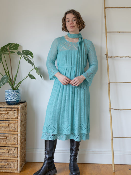 Turquoise Light Knitted Dress - S
