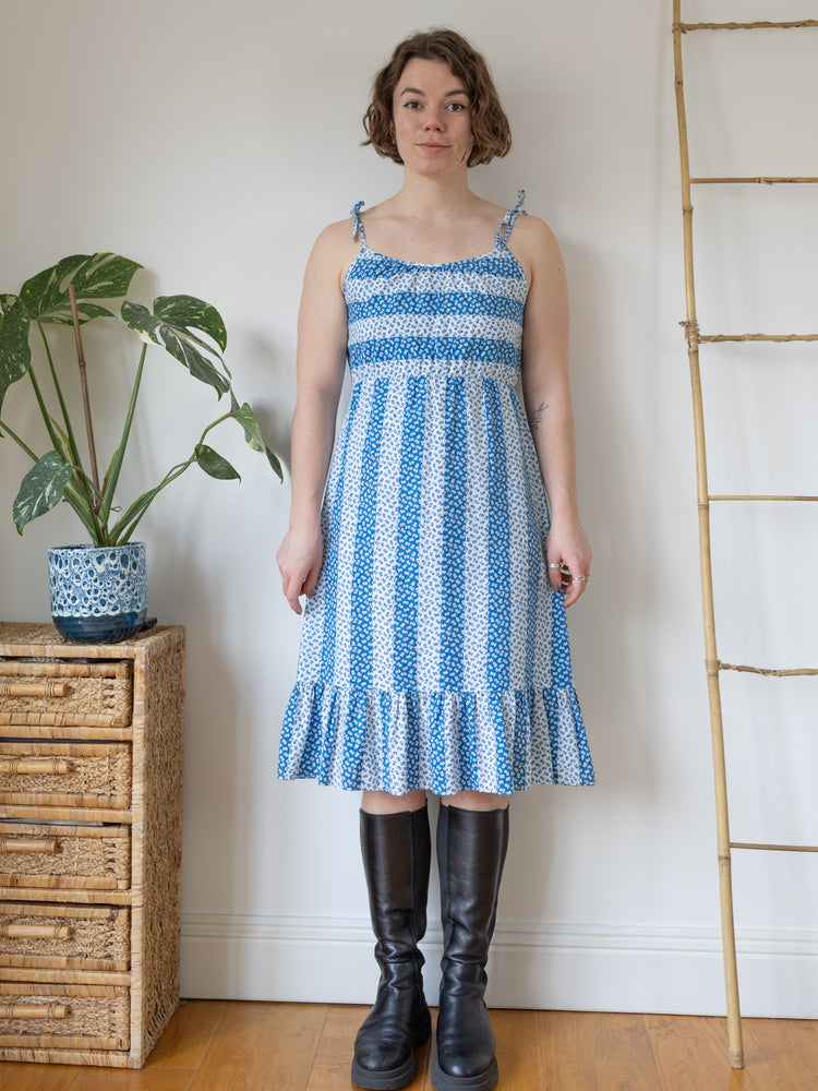 Blue & White Floral Cotton Sundress - S
