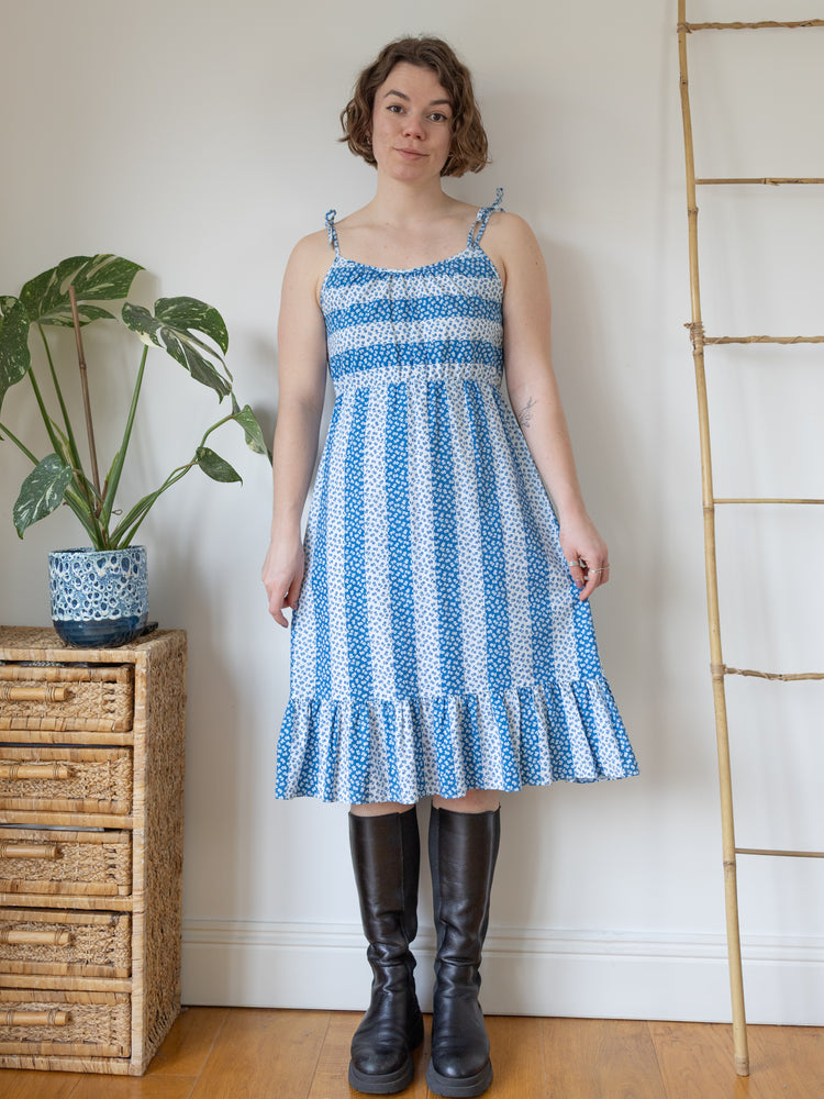 Blue & White Floral Cotton Sundress - S