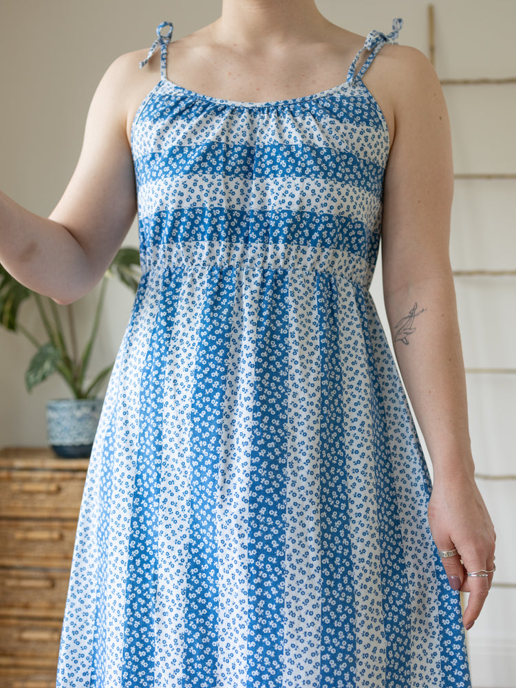 Blue & White Floral Cotton Sundress - S