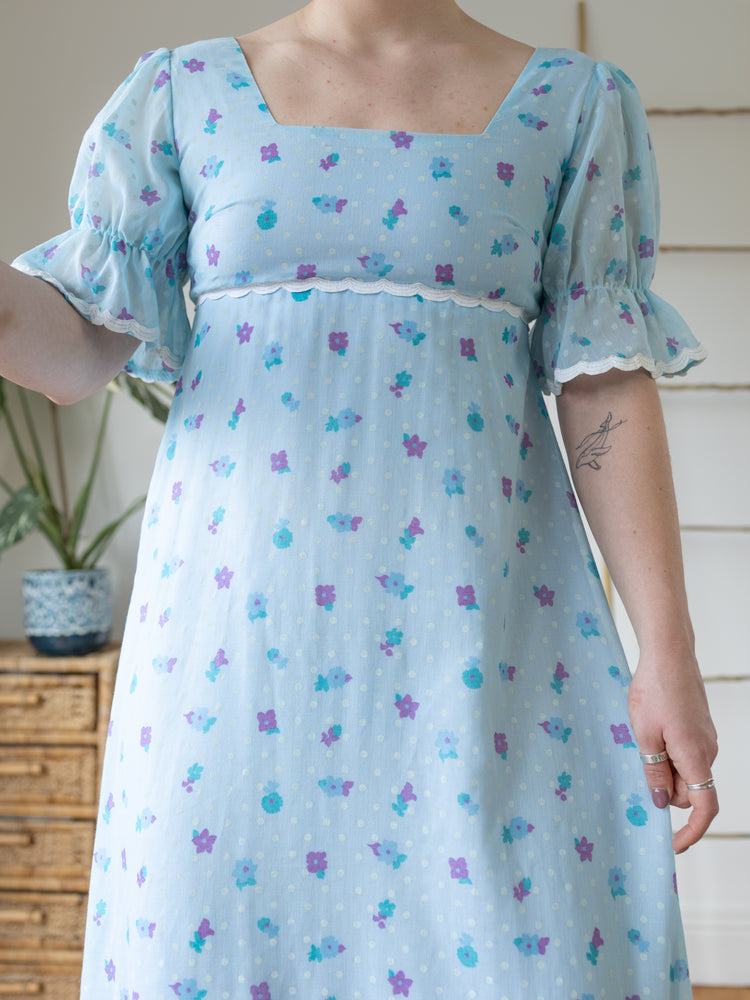 Blue Floral Tiered Maxi Dress - S
