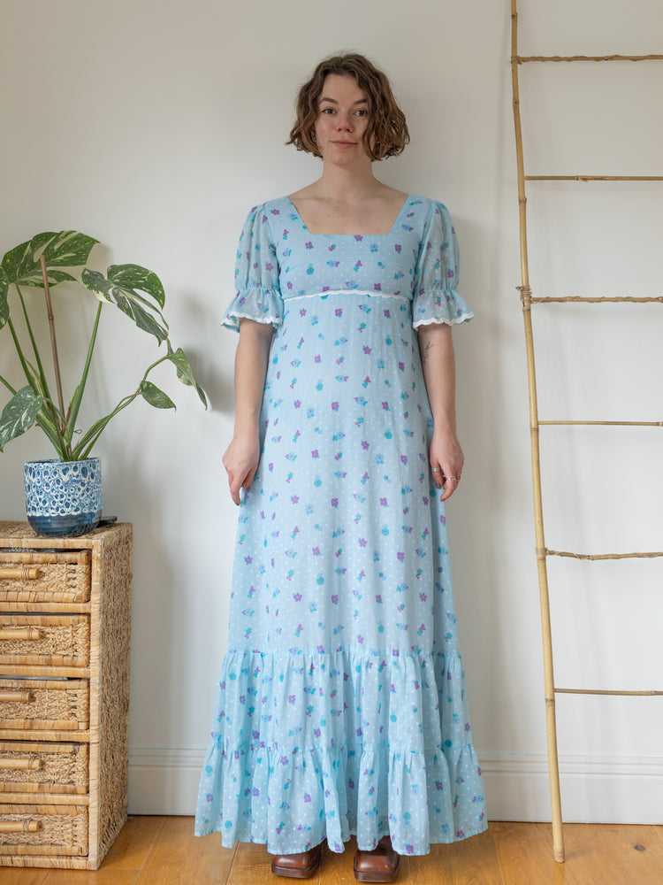 Blue Floral Tiered Maxi Dress - S