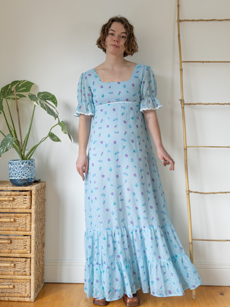 Blue Floral Tiered Maxi Dress - S