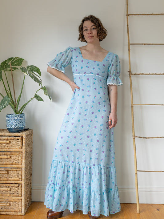 Blue Floral Tiered Maxi Dress - S