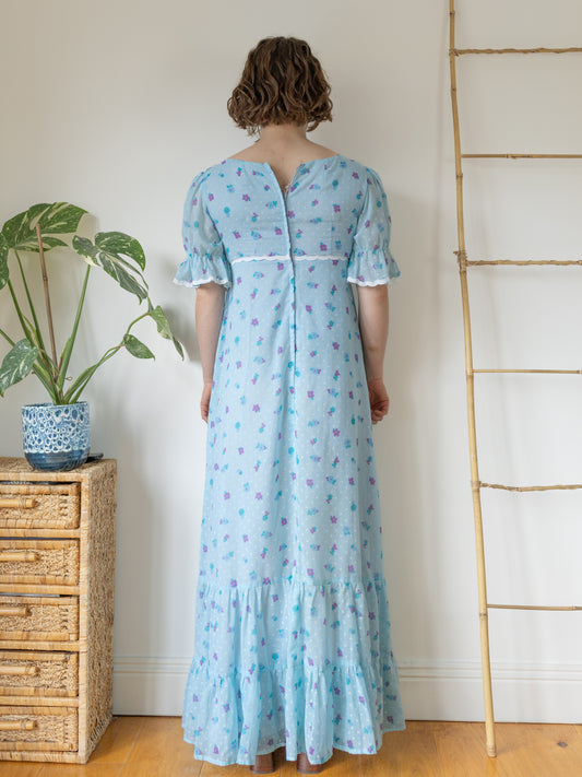 Blue Floral Tiered Maxi Dress - S