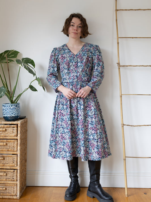 Floral Cotton Puff Sleeve Dress - M