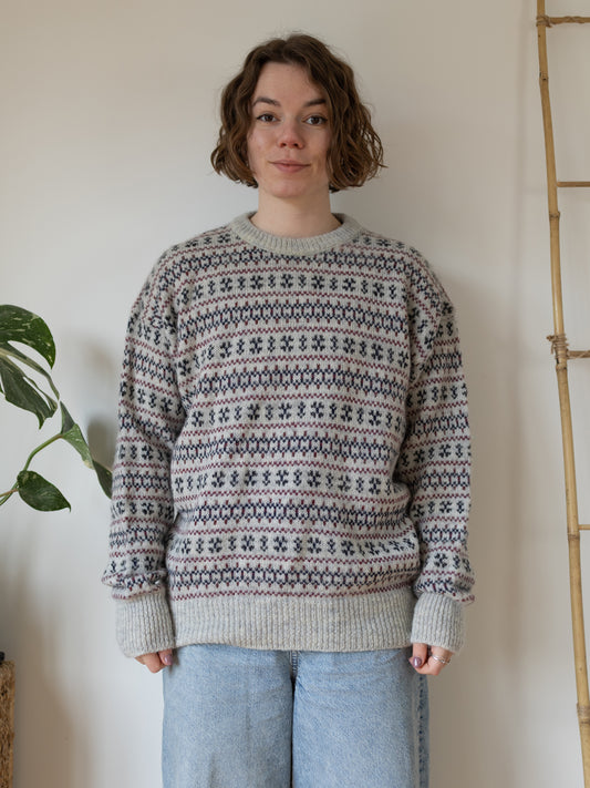 Light Grey Patterned Jumper - L