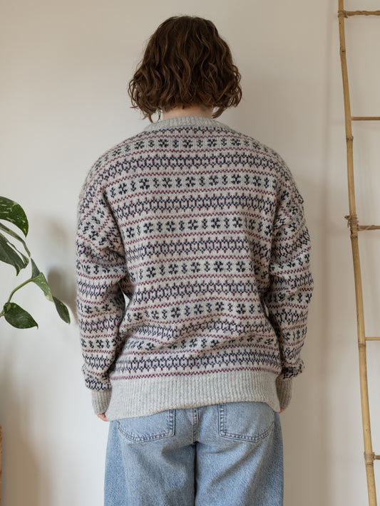Light Grey Patterned Jumper - L