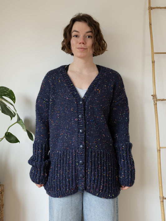 Navy Blue Speckled Cardigan - L