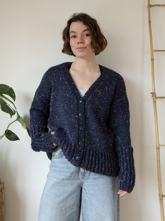 Navy Blue Speckled Cardigan - L