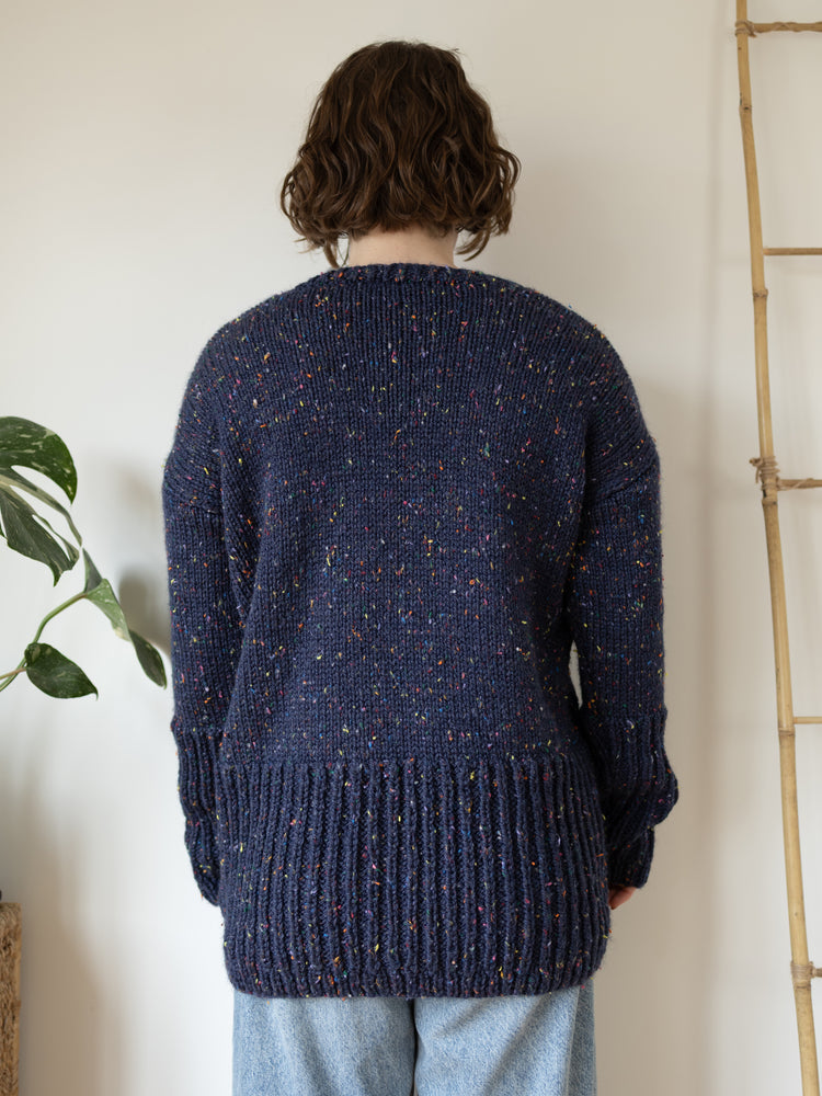 Navy Blue Speckled Cardigan - L