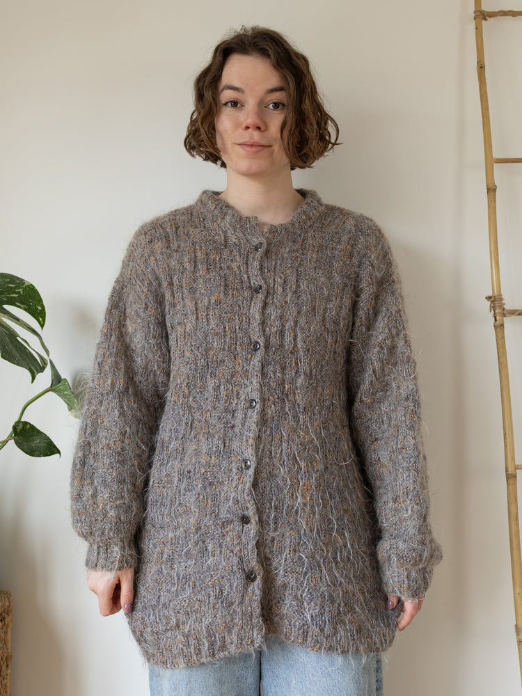Beige Fluffy Mohair Cardigan - XL