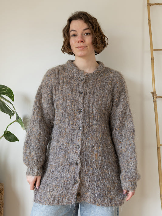 Beige Fluffy Mohair Cardigan - XL