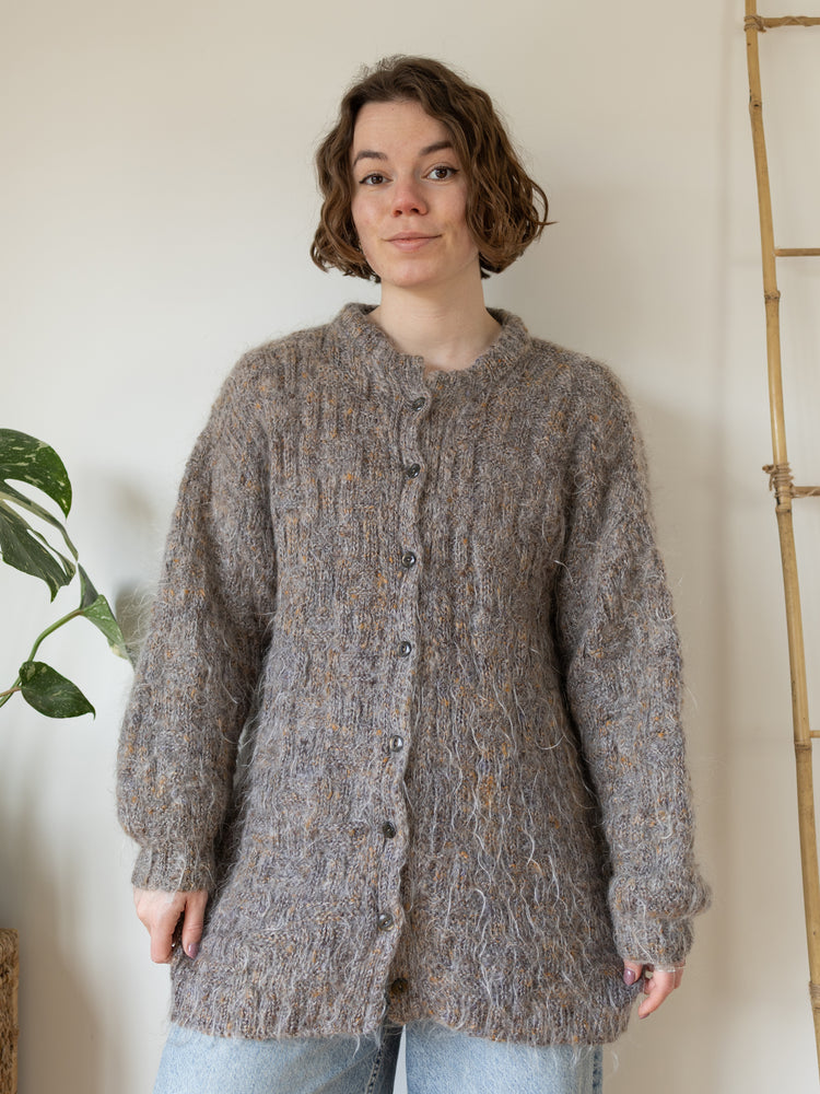 Beige Fluffy Mohair Cardigan - XL