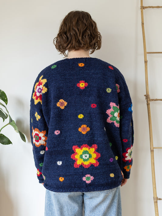 Navy Abstract Floral Cardigan - XL