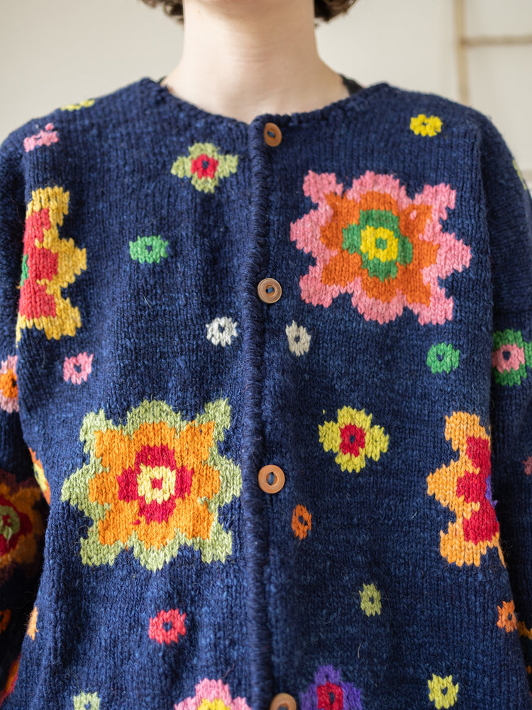 Navy Abstract Floral Cardigan - XL