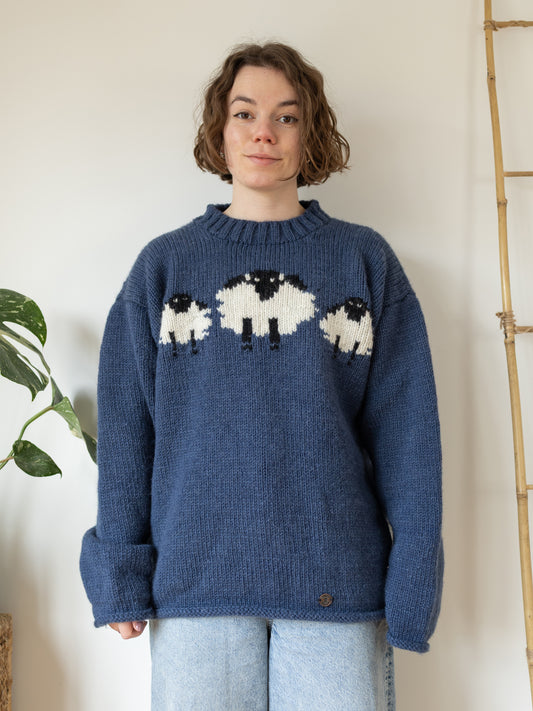 Navy Chunky Wool Sheep Jumper - XL