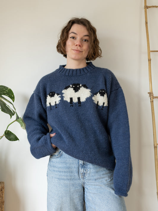 Navy Chunky Wool Sheep Jumper - XL