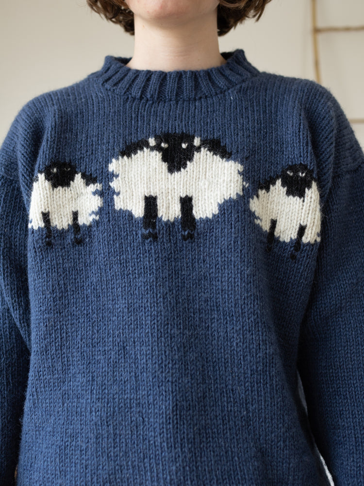 Navy Chunky Wool Sheep Jumper - XL