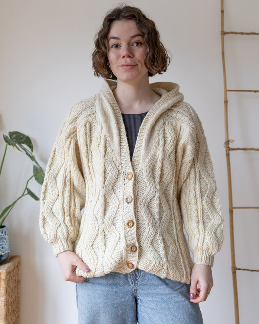 Hooded Aran Cardigan - L