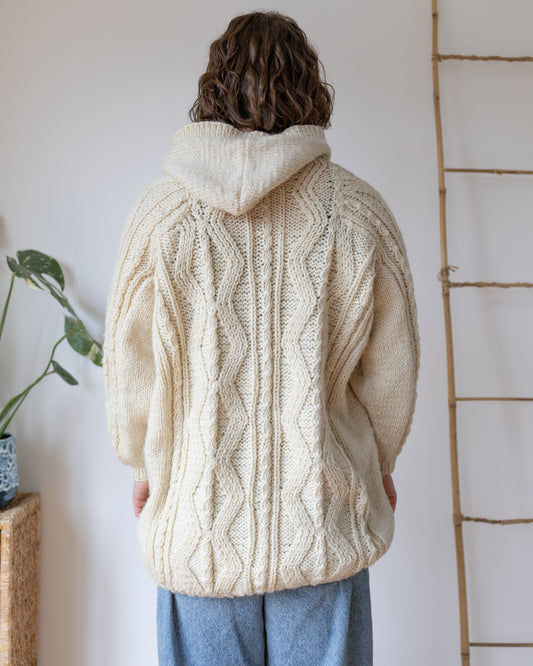 Hooded Aran Cardigan - L
