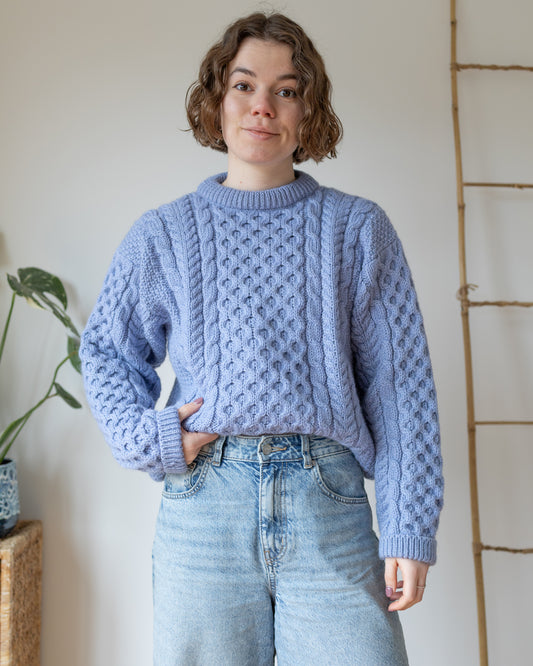 Cornflower Blue Aran Jumper - M