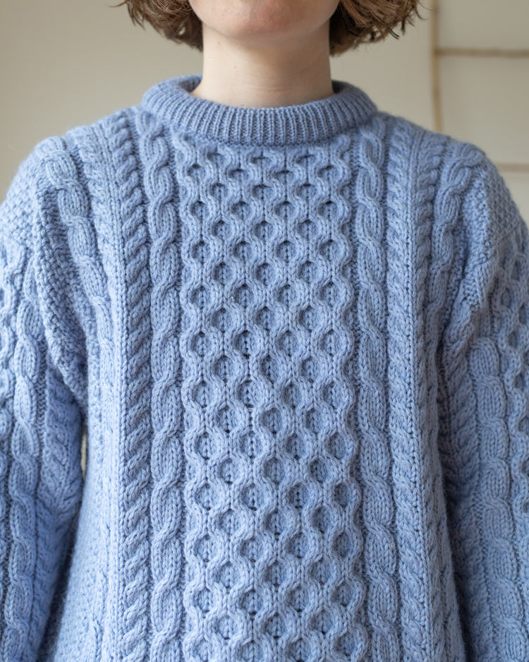 Cornflower Blue Aran Jumper - M