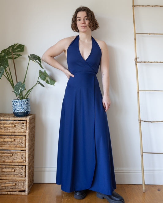 Navy Halterneck Maxi Dress - XS