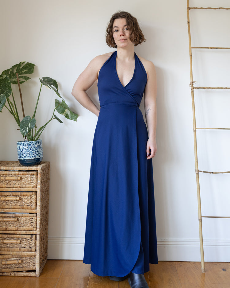 Navy Halterneck Maxi Dress - XS