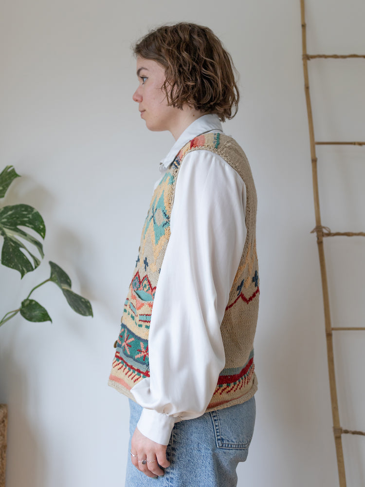 Beige Funky Patterned Cotton Vest - M/L