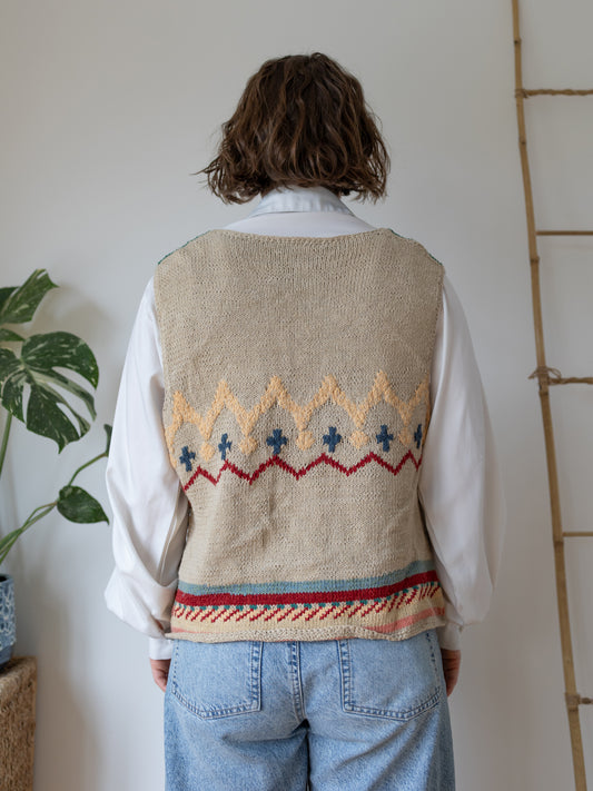 Beige Funky Patterned Cotton Vest - M/L