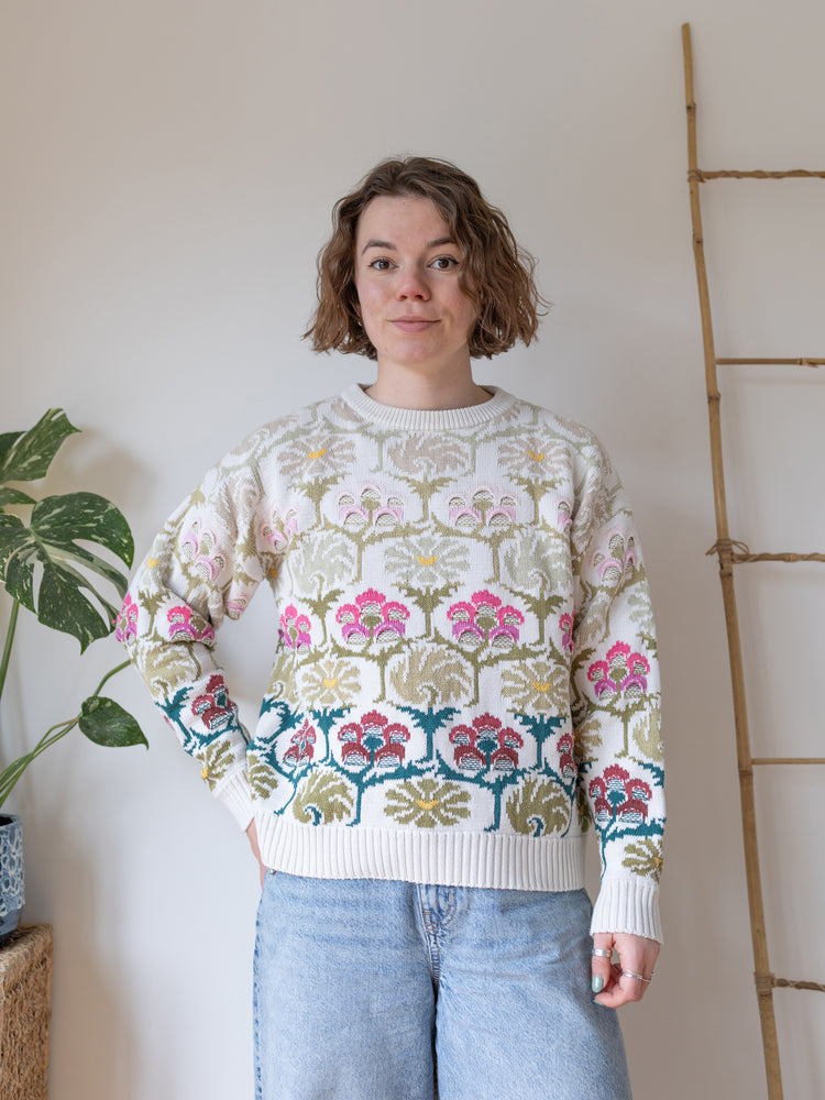 Pink Floral Cotton Jumper - M