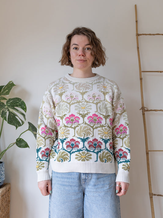 Pink Floral Cotton Jumper - M