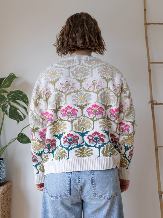 Pink Floral Cotton Jumper - M